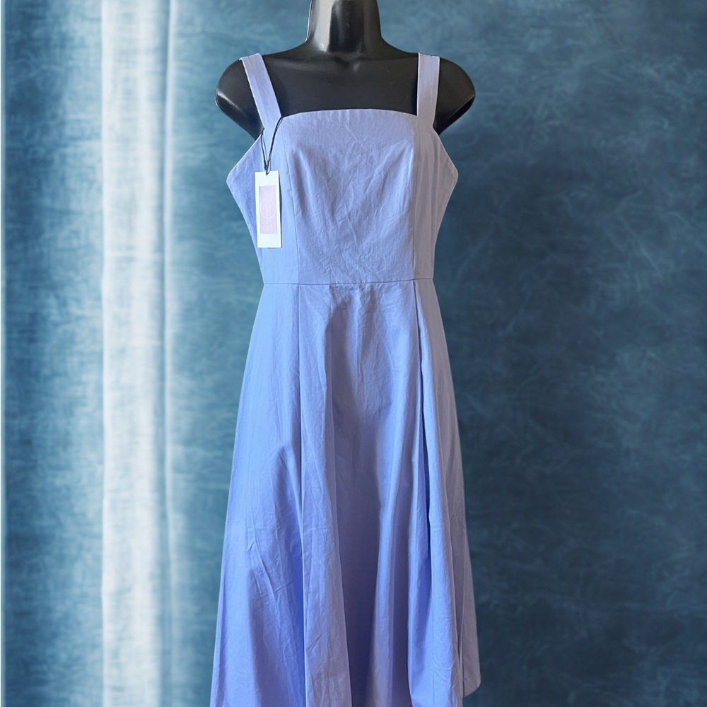 Periwinkle Cotton Midi Sundress with Flared Skirt